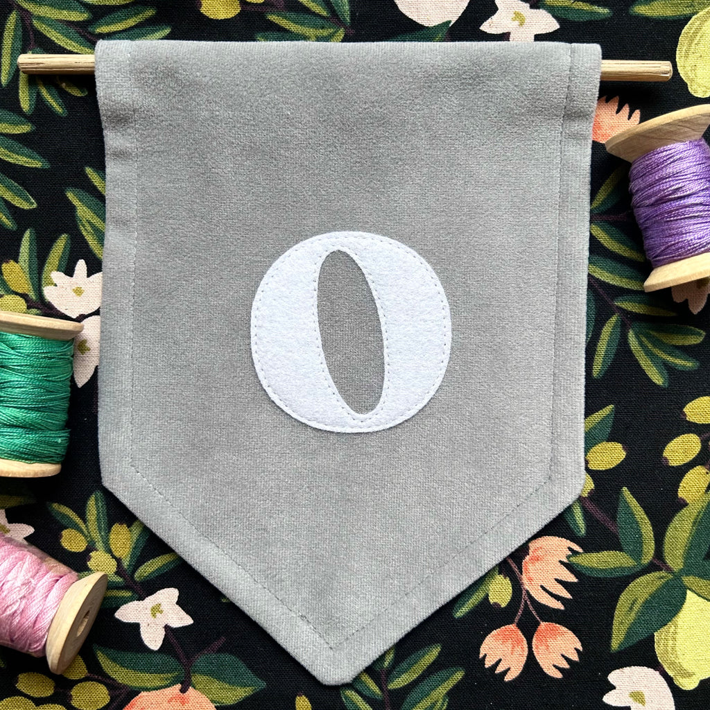 Mini felt initial on velvet banner (wall decor)